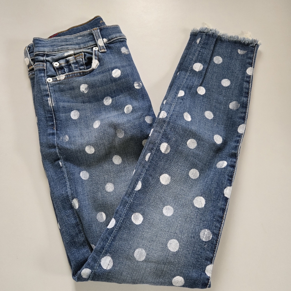 7 For All Mankind Women's Polka Dot Ankle Skinny Jeans Size 27 Retro Look